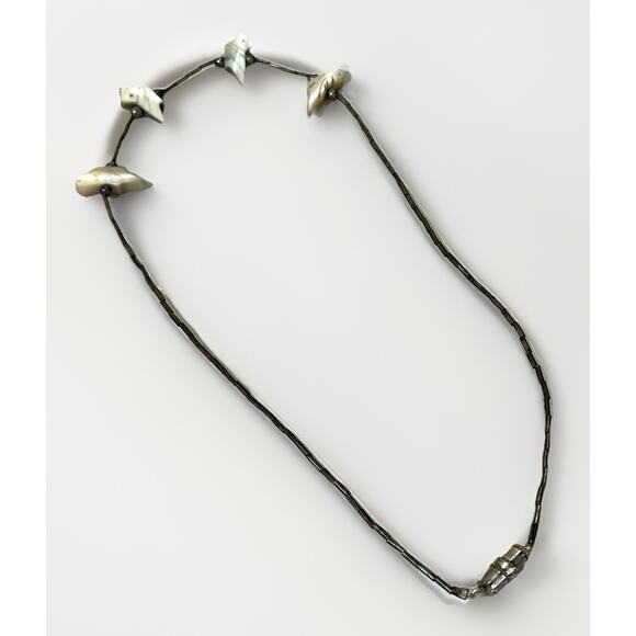 Native American 925 Liquid Silver Necklace Carved MOP Birds Fetish Necklace 14” - Picture 8 of 11